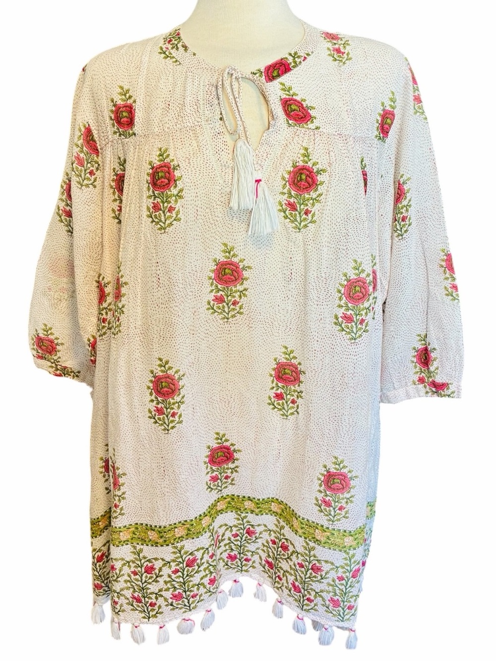 Roller Rabbit Serafina Tunic Valley Floral Pink and Green Tunic Women's XL